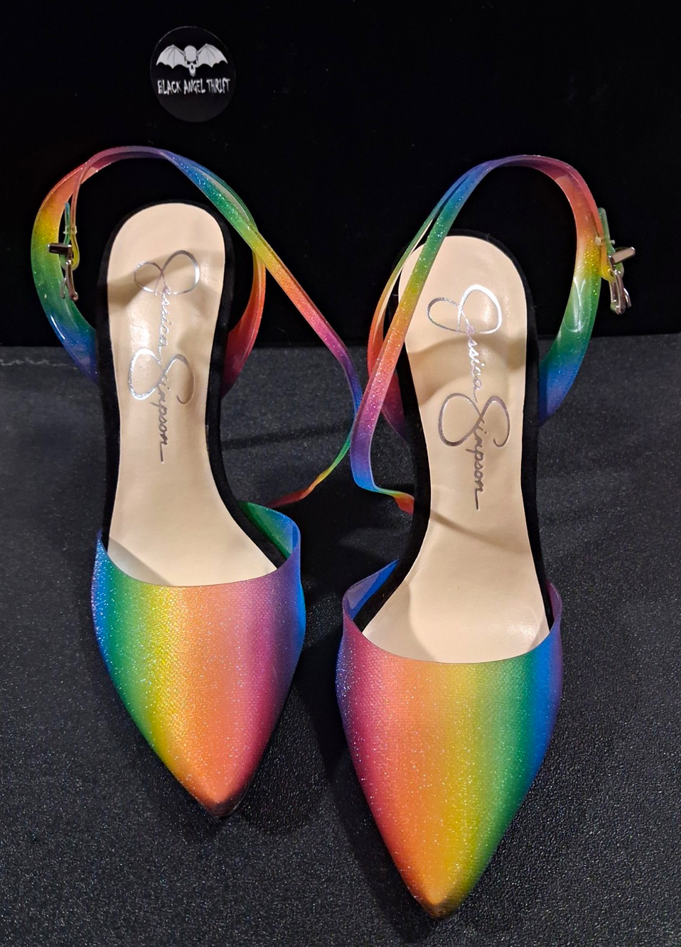 Jessica Simpson Pirrie Rainbow Glitter Pumps Size 5 Heels Pride Ombre EUC